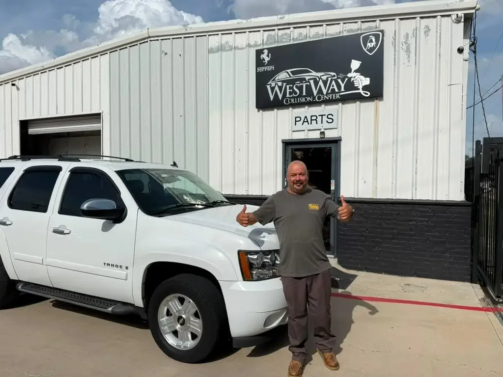 Customer's Chevrolet Tahoe delivered after repair — free towing to Westway Collision Center in Carrollton, TX