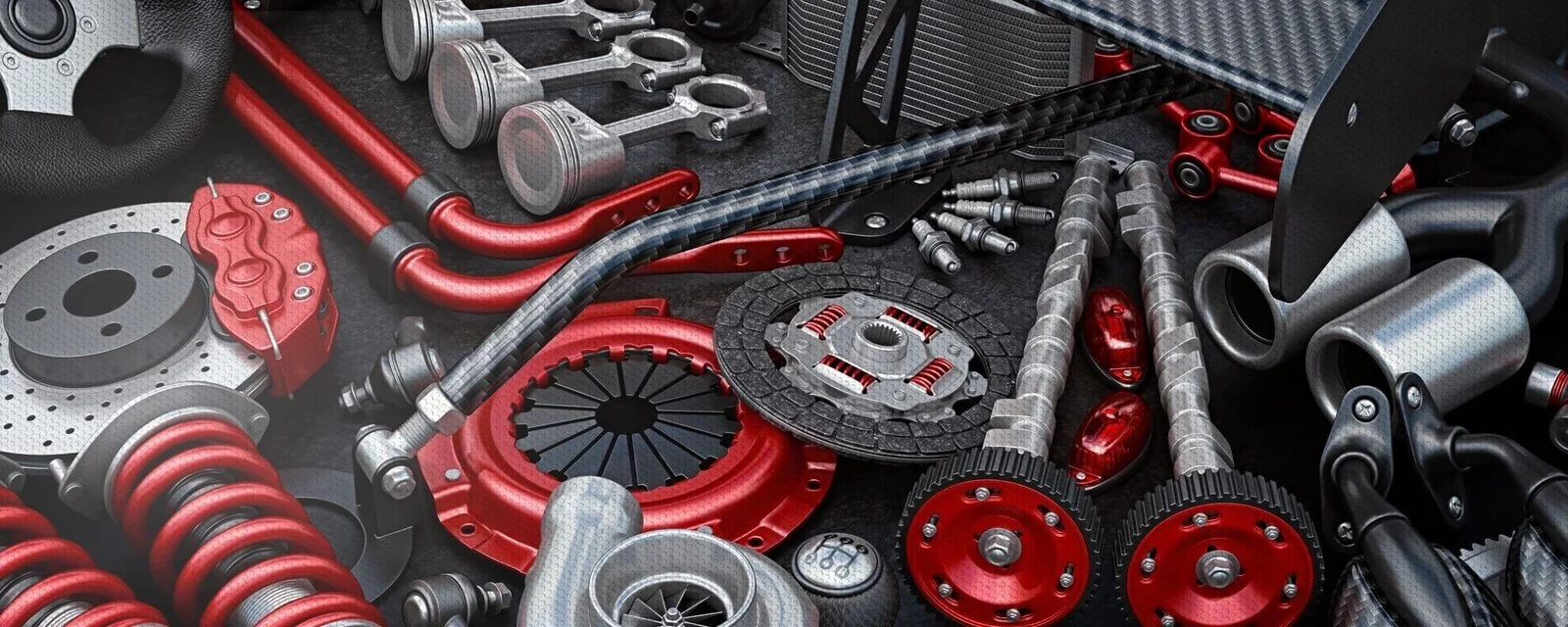 Performance parts prepared for tuning work at Westway Collision Center in Carrollton, TX