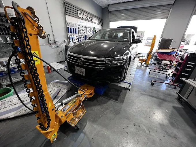 Volkswagen receiving insurance-covered collision repair at Westway Collision Center in Carrollton, TX